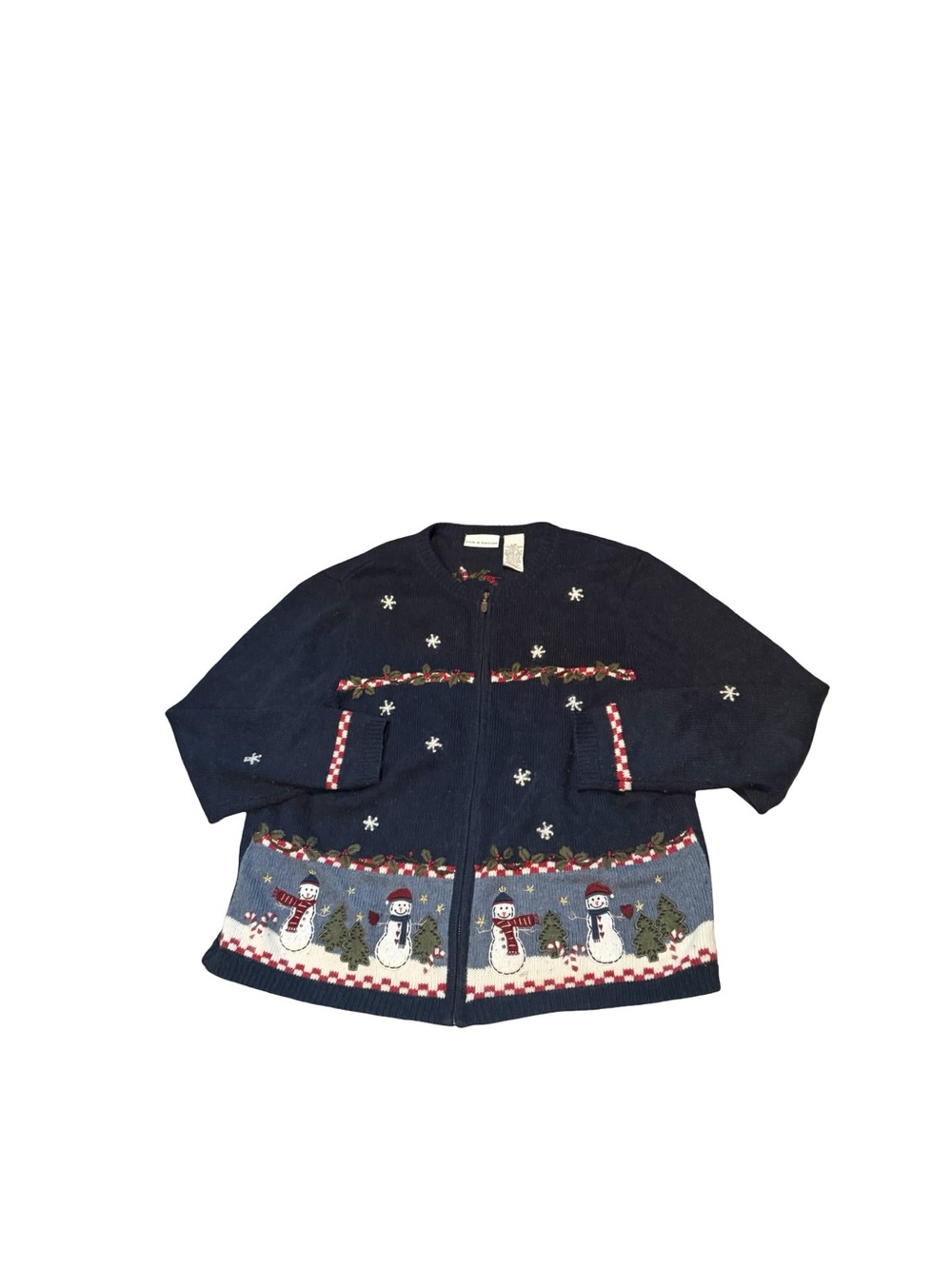 Vintage croft & barrow Navy Holiday Snowman Zip Cardigan